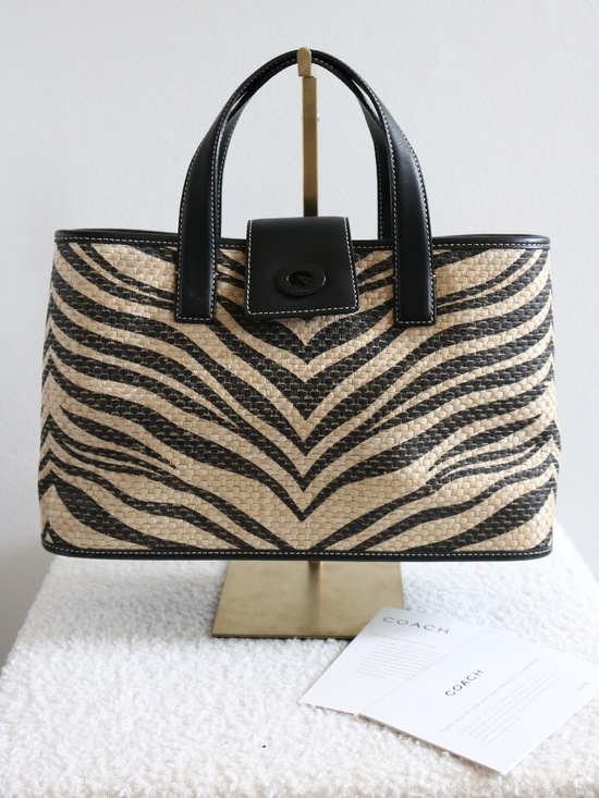 Coach Handbags - Vintage Coach Zebra Print Straw Tote *flawed*